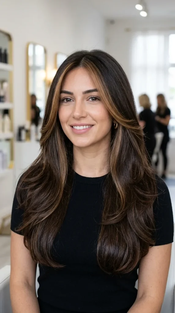 Brunette Hair with Money Piece Highlights