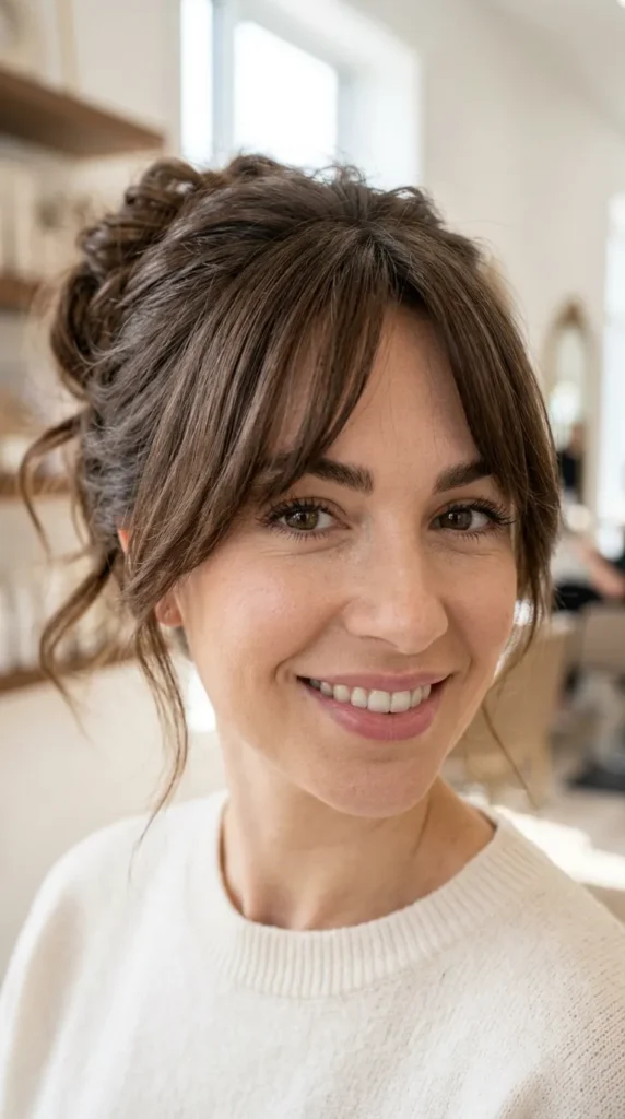  Messy Bun with Bangs