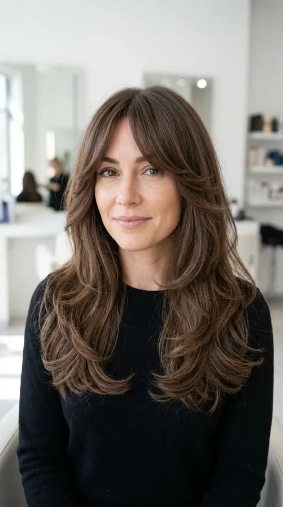  Wolf Cut with Curtain Bangs for Square Faces