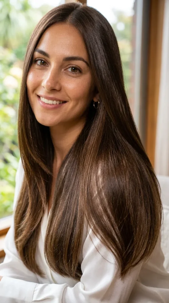 Brunette with Glossy Shine Treatment
