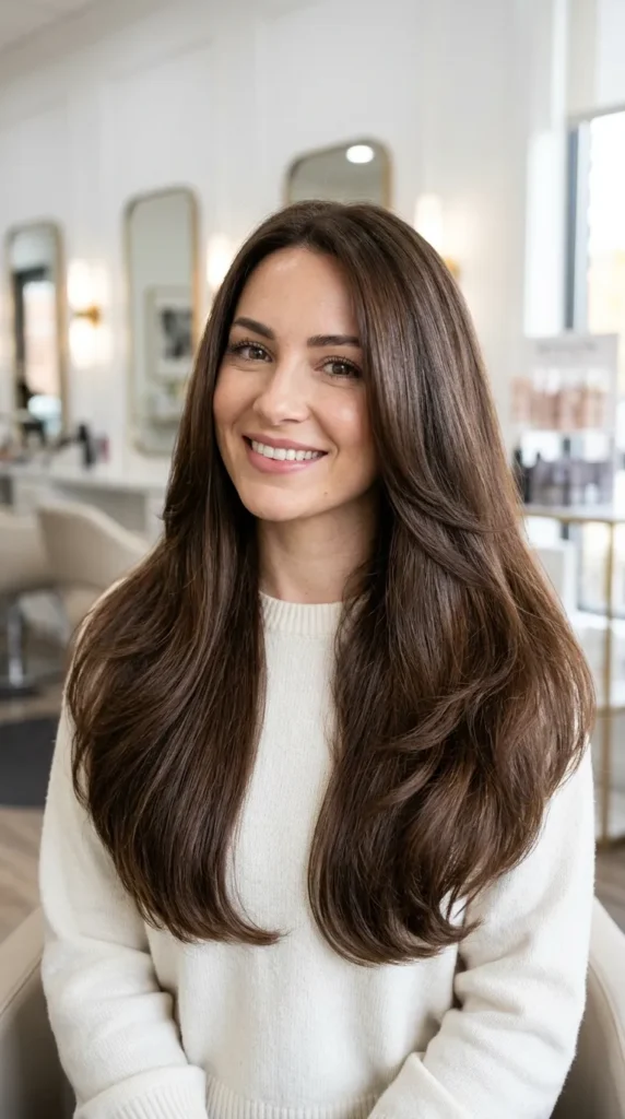 Brunette Hair with Glossy Shine Finish