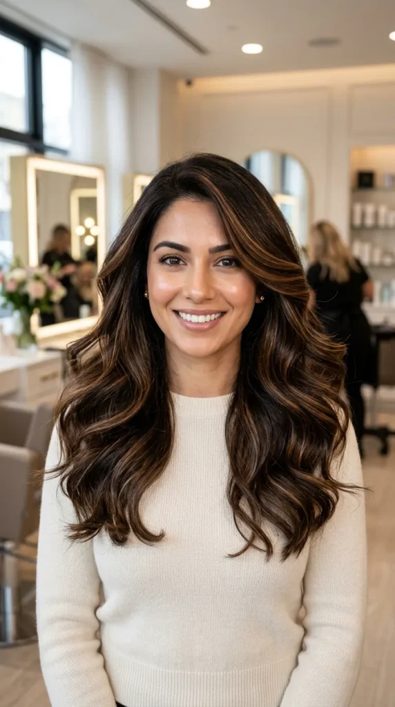 25 Hair Highlights for Dark Hair That Add Real Dimension 23 Highlights with Glossy Shine Treatment