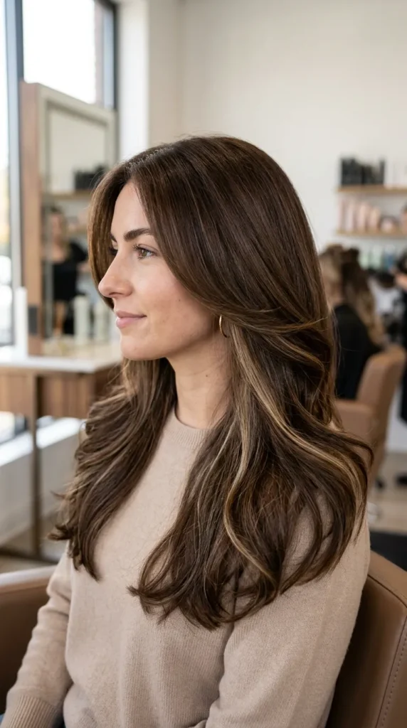 Brunette with Blonde Peekaboo Highlights