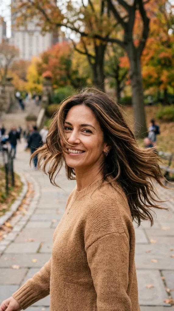 Brunette on Thick Hair Creating Movement