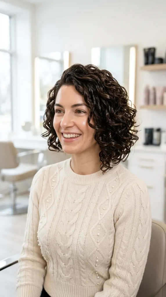 Asymmetrical Bob on Curly Hair