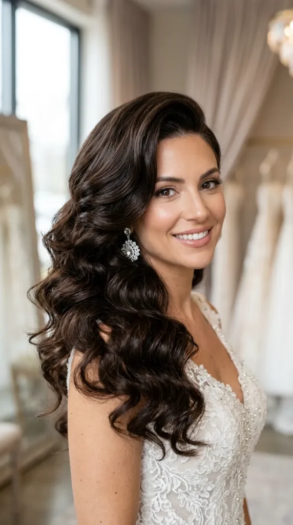 Voluminous Curls with a Side Sweep