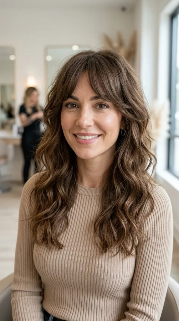  Wolf Cut with Curtain Bangs on Wavy Hair