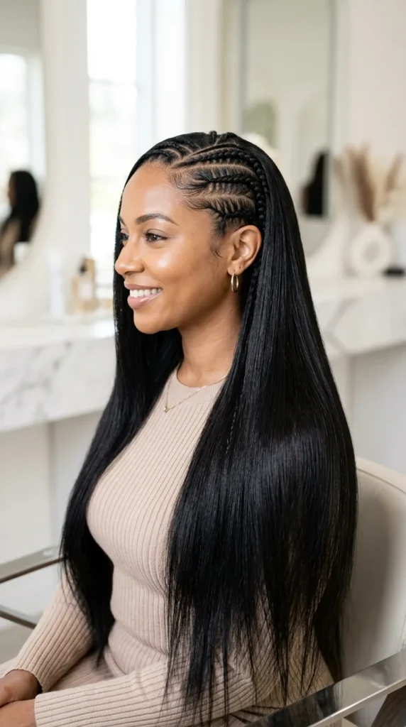Braids with Sleek Straight Back