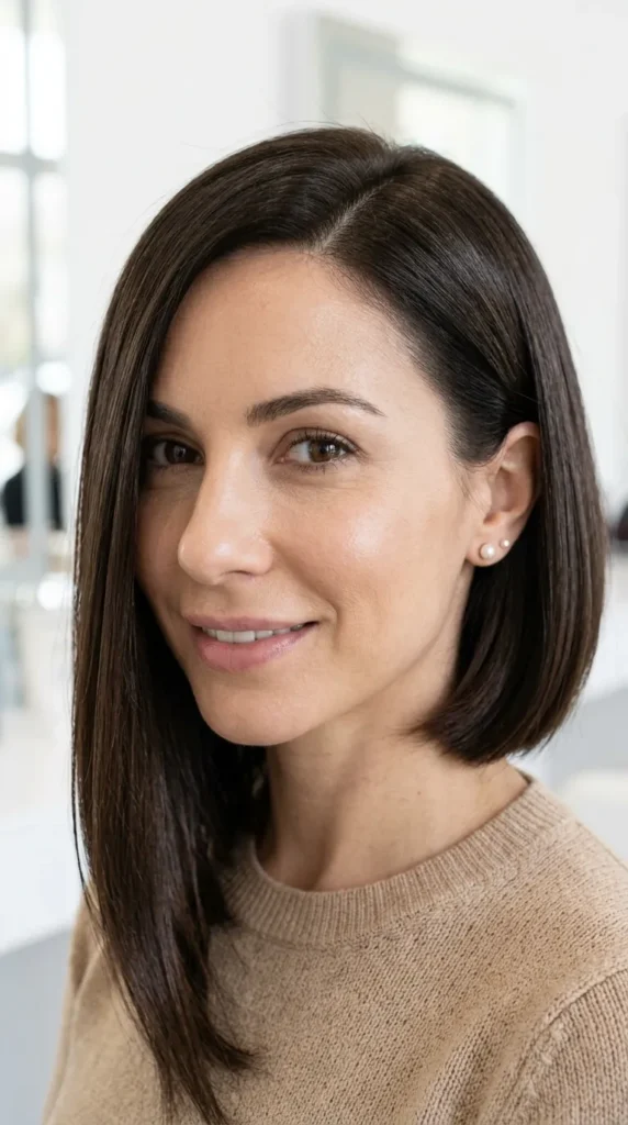  Asymmetrical Bob for Round Faces
