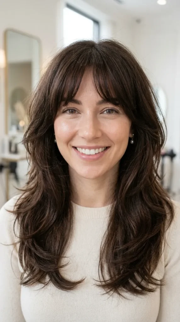 Wolf Cut with Curtain Bangs for Heart Shaped Faces