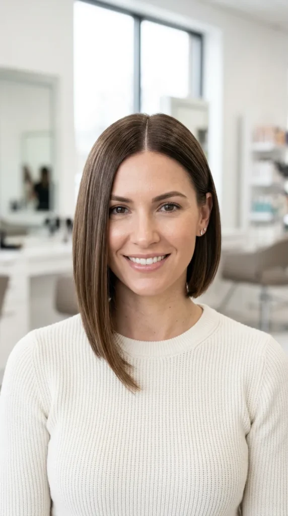 Asymmetrical Bob with a Middle Part