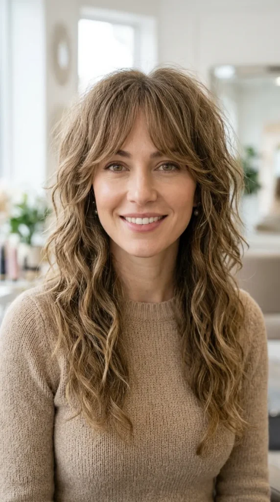  Wolf Cut with Curtain Bangs for Air Drying