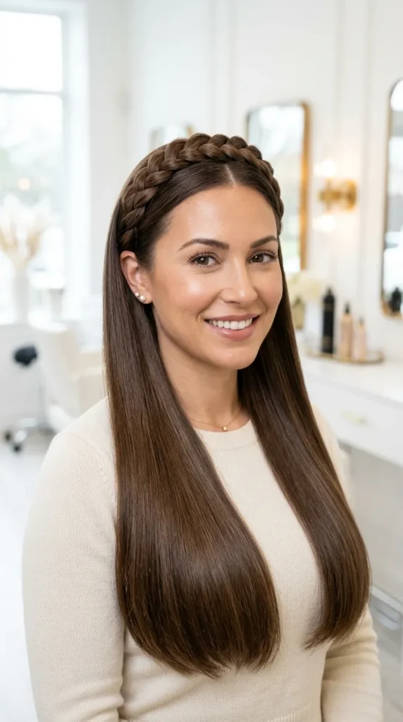  Braided Crown with Straight Length