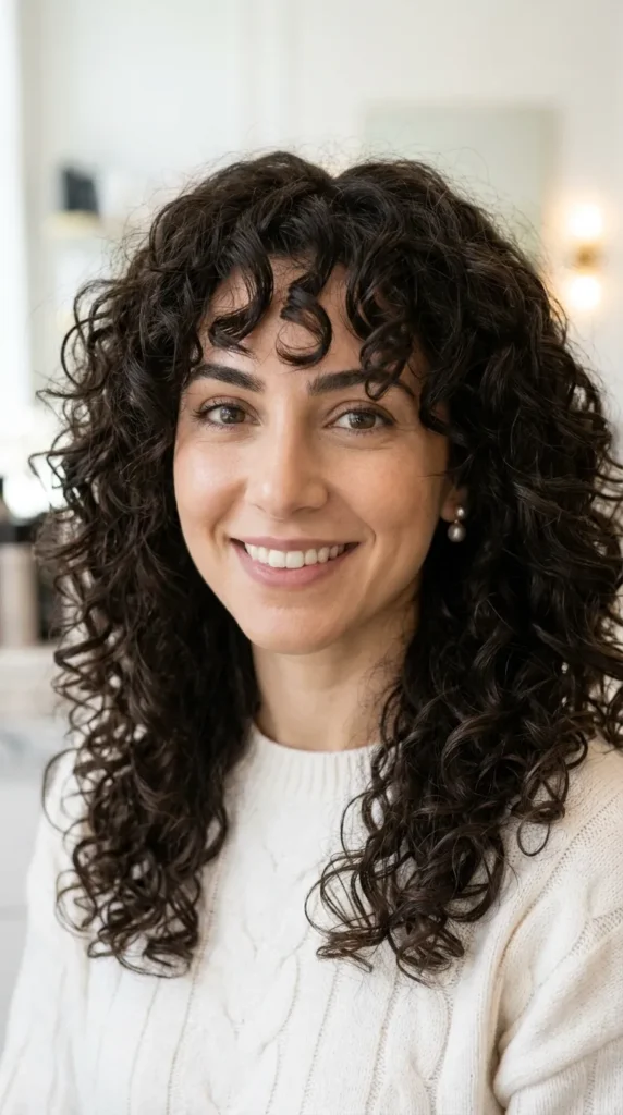 Wolf Cut with Curtain Bangs on Curly Hair