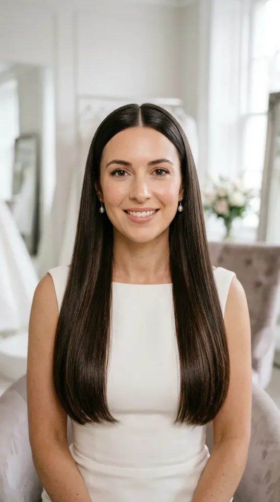 Sleek Straight Hair with a Middle Part